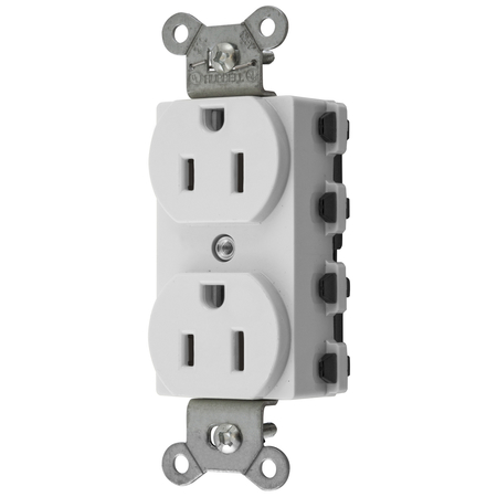 HUBBELL WIRING DEVICE-KELLEMS Straight Blade Devices, Receptacles, Duplex, SNAPConnect, 2-Pole 3-Wire Grounding, 15A 125V, 5-15R, Nylon, White, USA. SNAP5262WNA